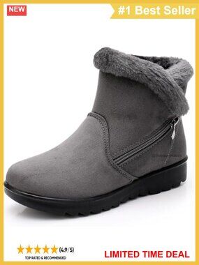 Fur Lined Snow Boots Side Zipper Ankle Booties Water Resistant Winter